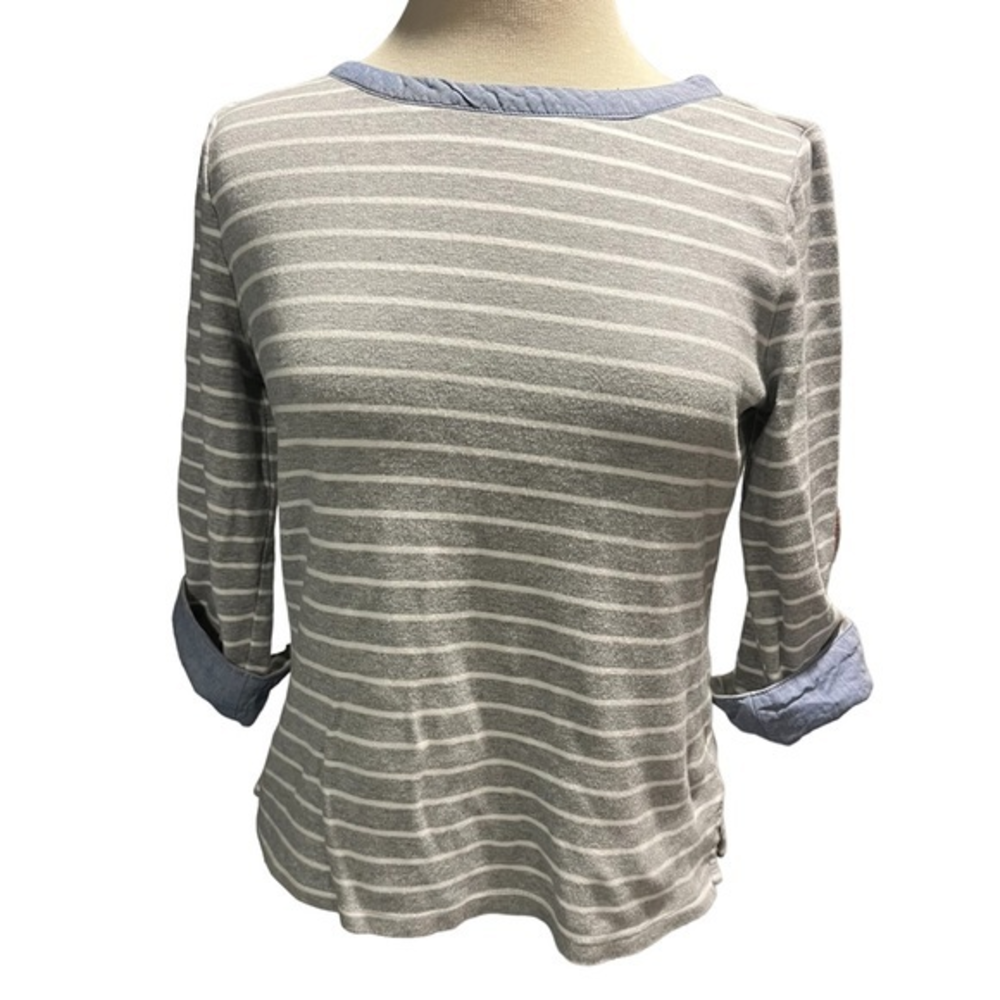 Nautica Grey White Striped Long Sleeve Roll Tab Shirt M #361
